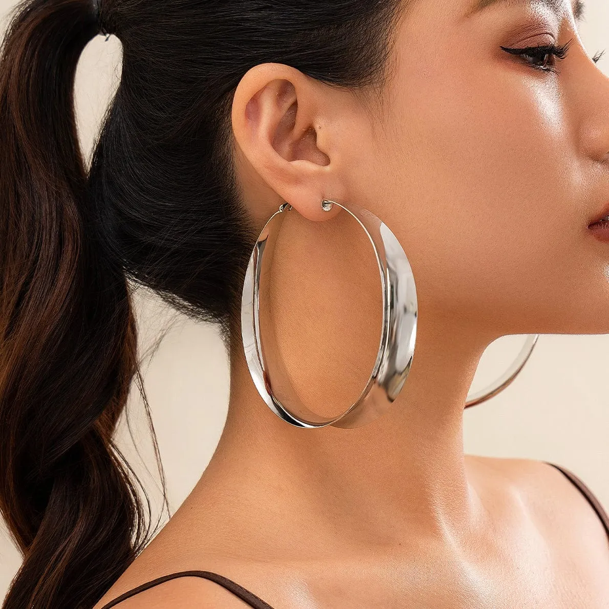 Chunky Gold Silver Plated Fluted Glossy Hoop Earrings
