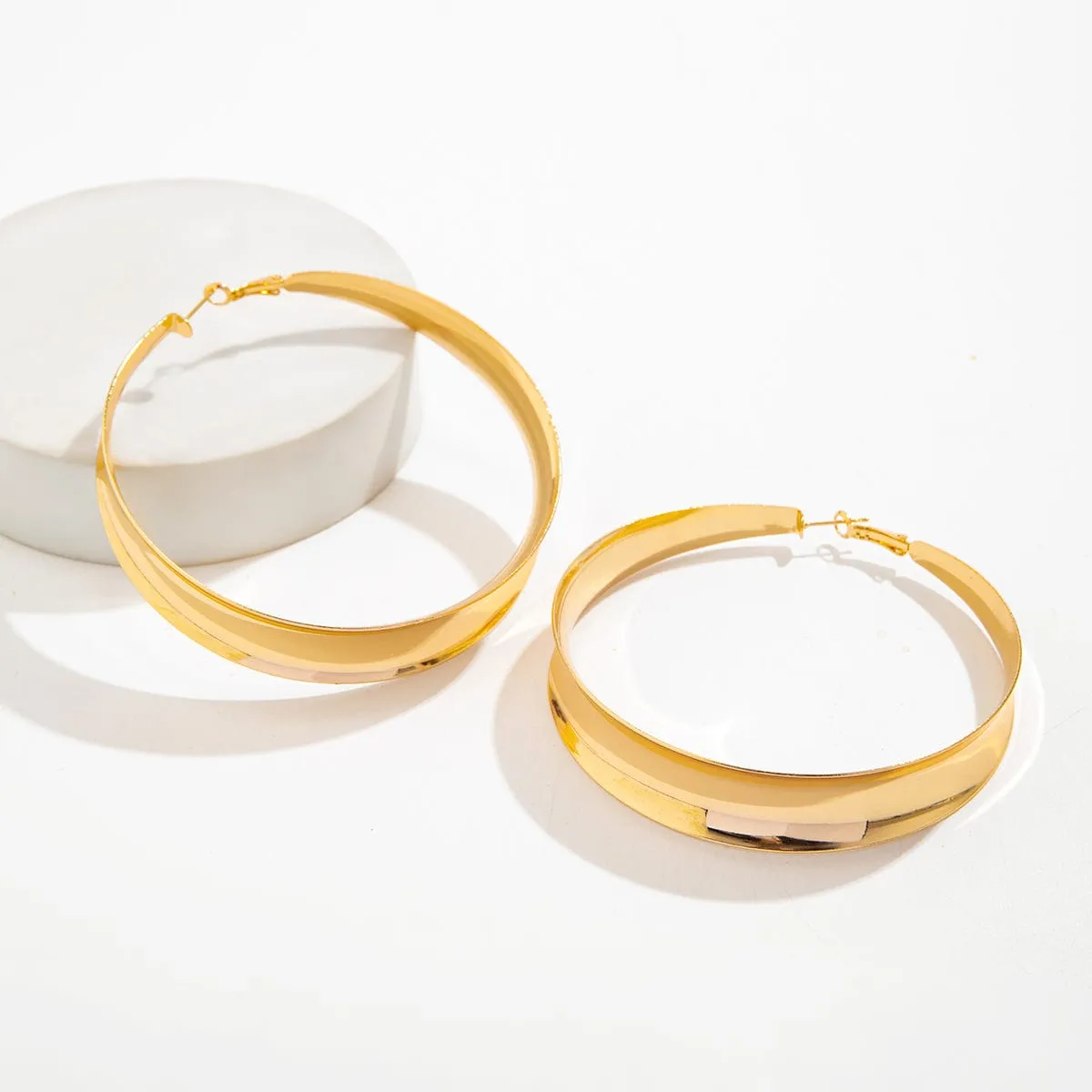 Chunky Gold Silver Plated Fluted Glossy Hoop Earrings