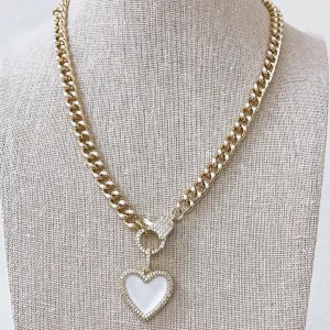 Chunky Heart Necklace by Treasure Jewels - White