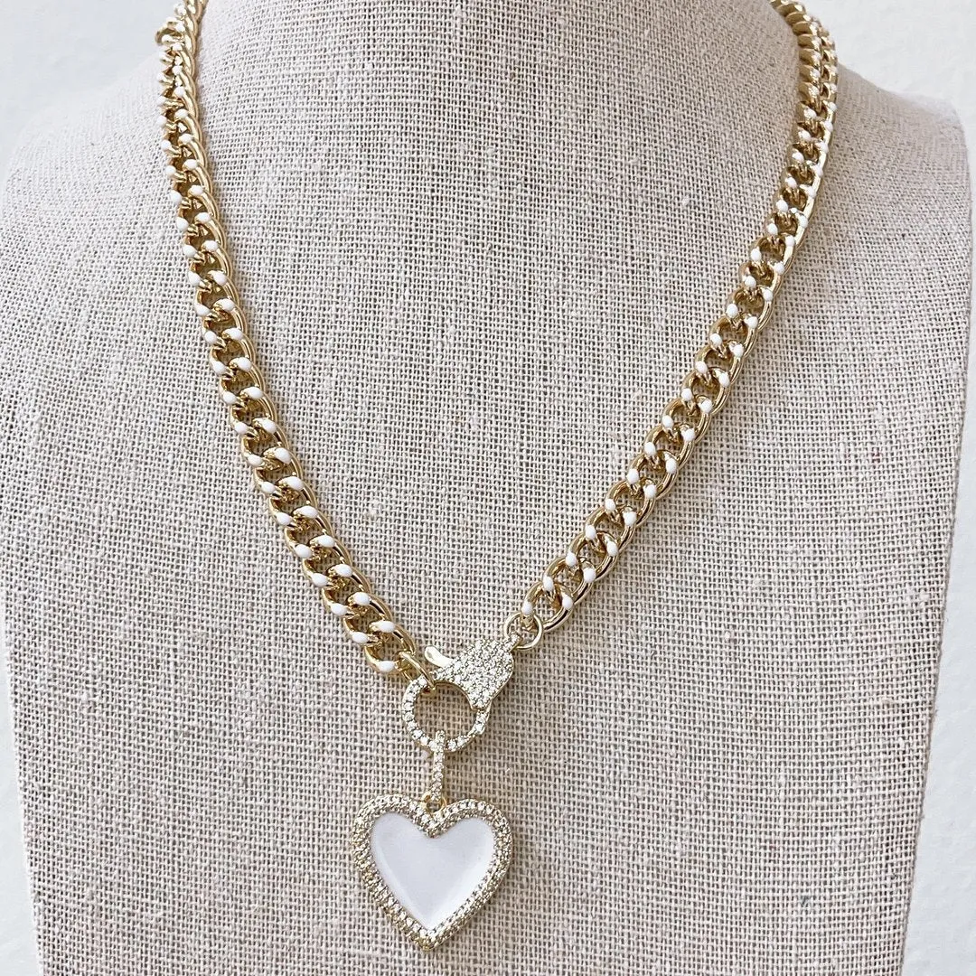 Chunky Heart Necklace by Treasure Jewels - White