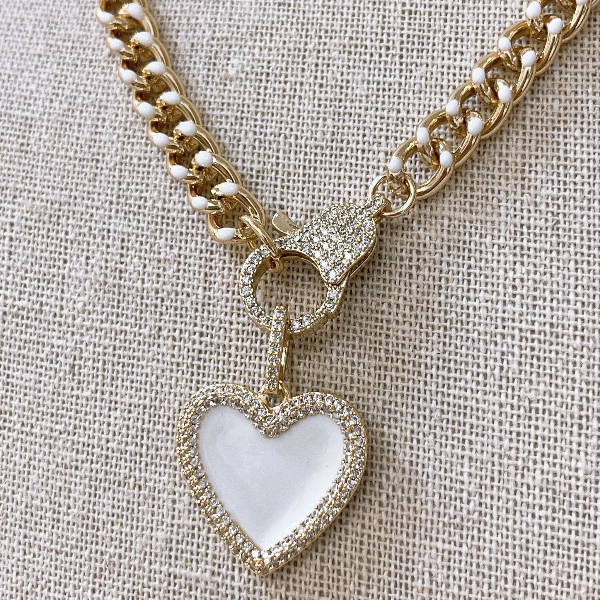 Chunky Heart Necklace by Treasure Jewels - White