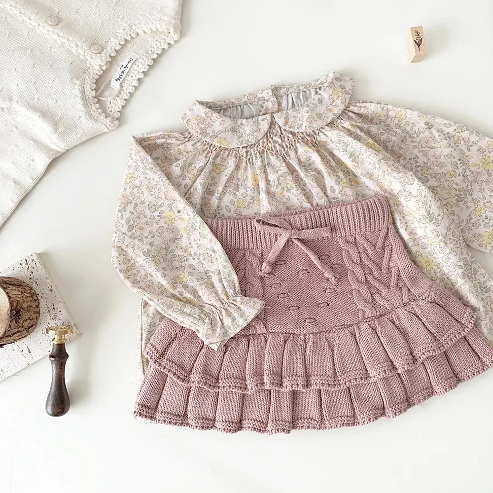 Chunky Knit Ruffled Skirt - Blush