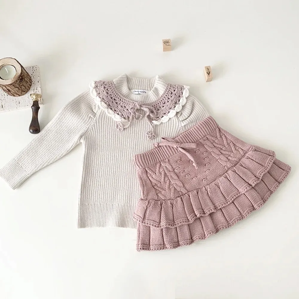 Chunky Knit Ruffled Skirt - Blush