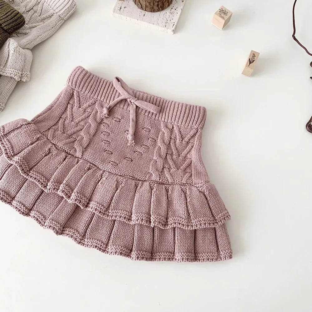 Chunky Knit Ruffled Skirt - Blush
