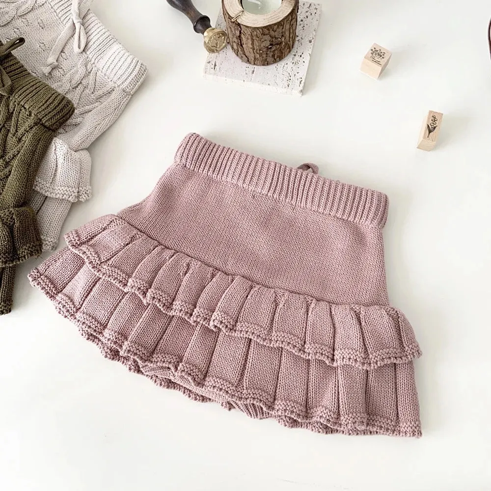 Chunky Knit Ruffled Skirt - Blush