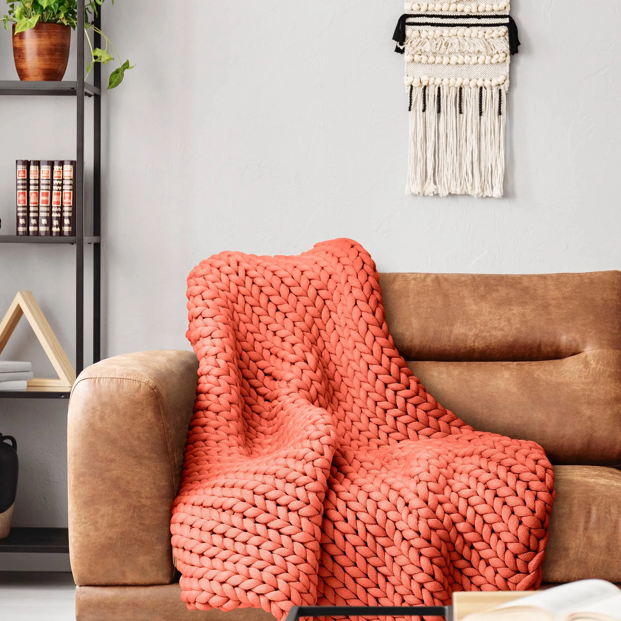Chunky Knit Throw in Mauve