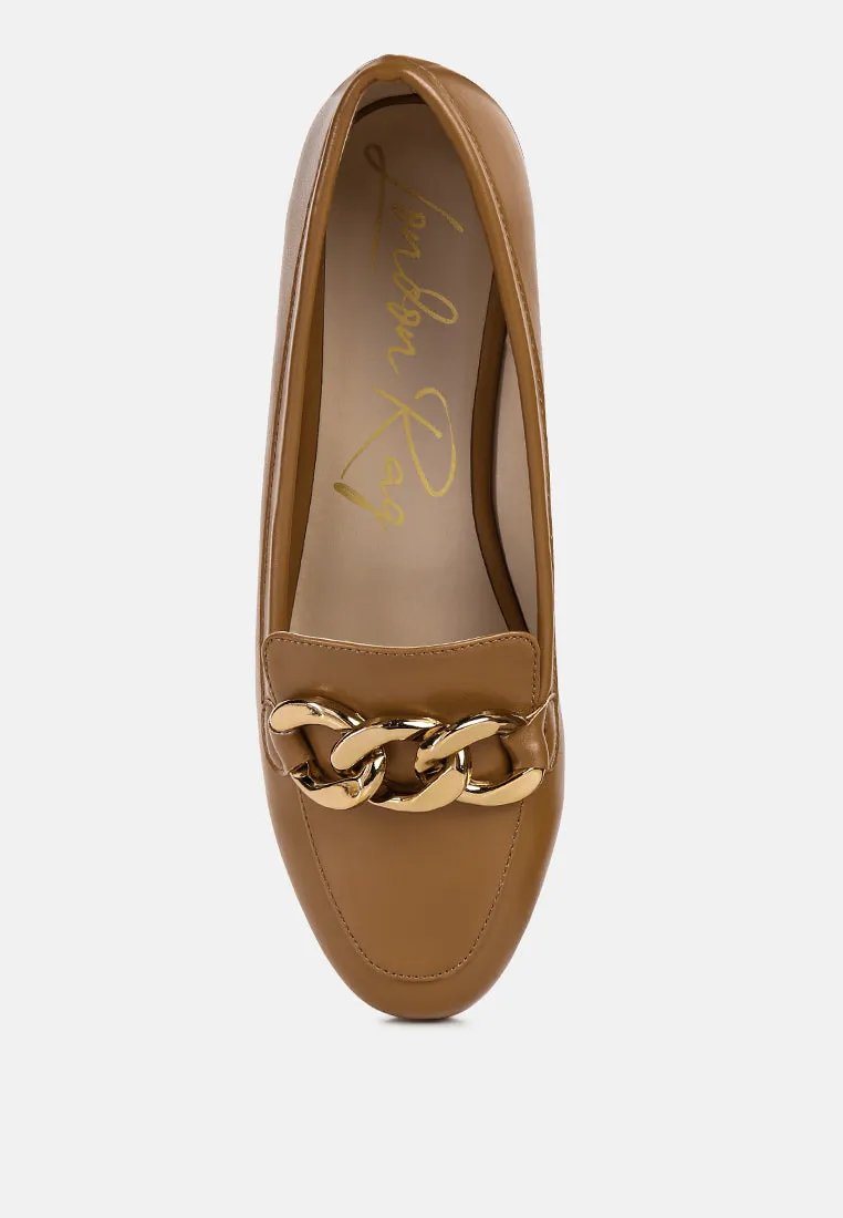 Chunky Metal Chain Faux Leather Loafers By Ruw