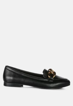 Chunky Metal Chain Faux Leather Loafers By Ruw