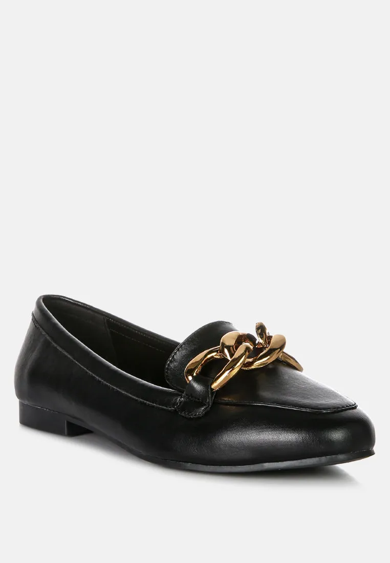 Chunky Metal Chain Faux Leather Loafers By Ruw