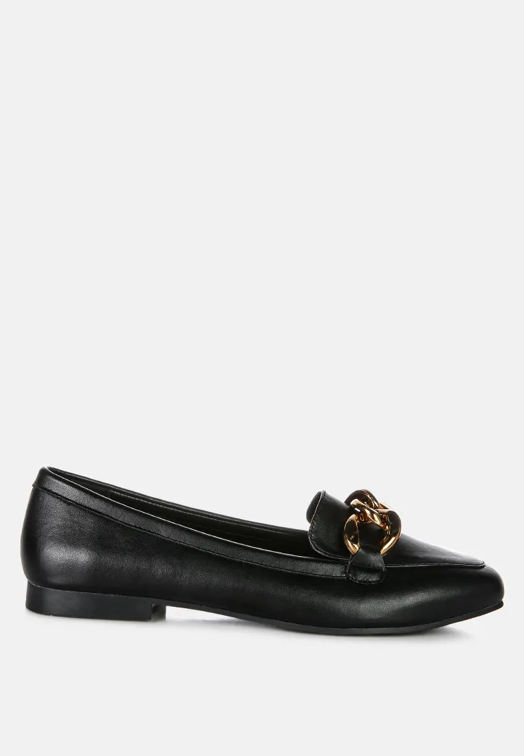 Chunky Metal Chain Faux Leather Loafers By Ruw