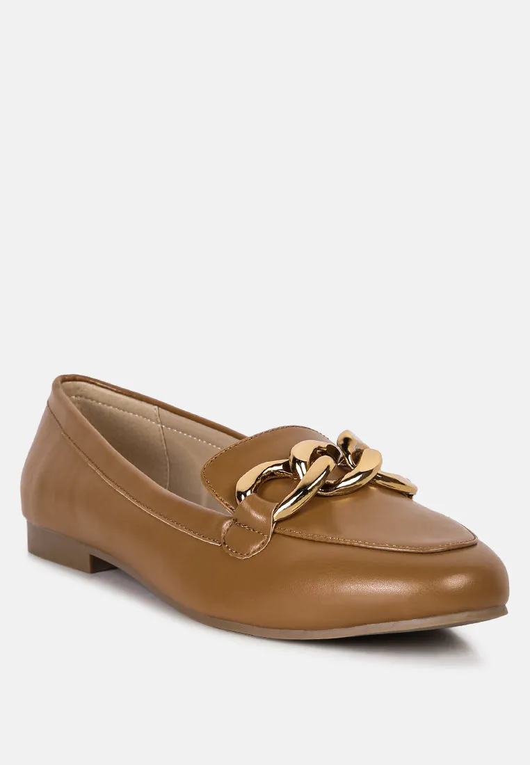 Chunky Metal Chain Faux Leather Loafers By Ruw