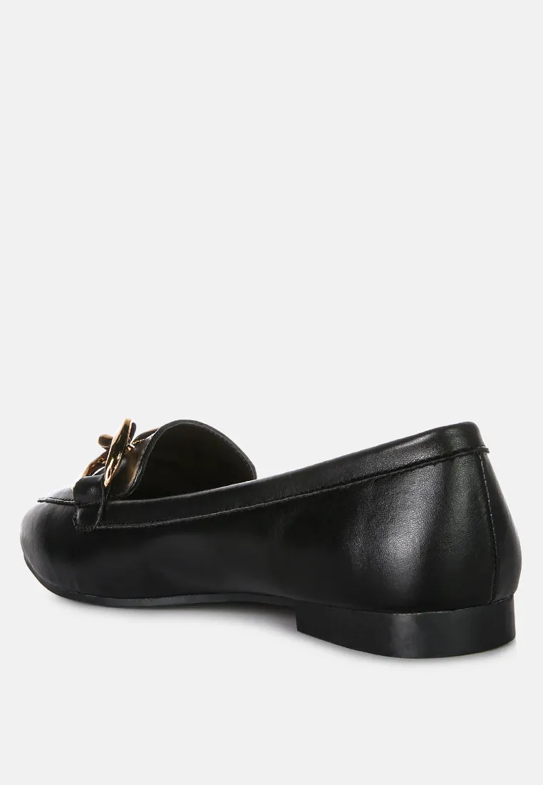 Chunky Metal Chain Faux Leather Loafers By Ruw