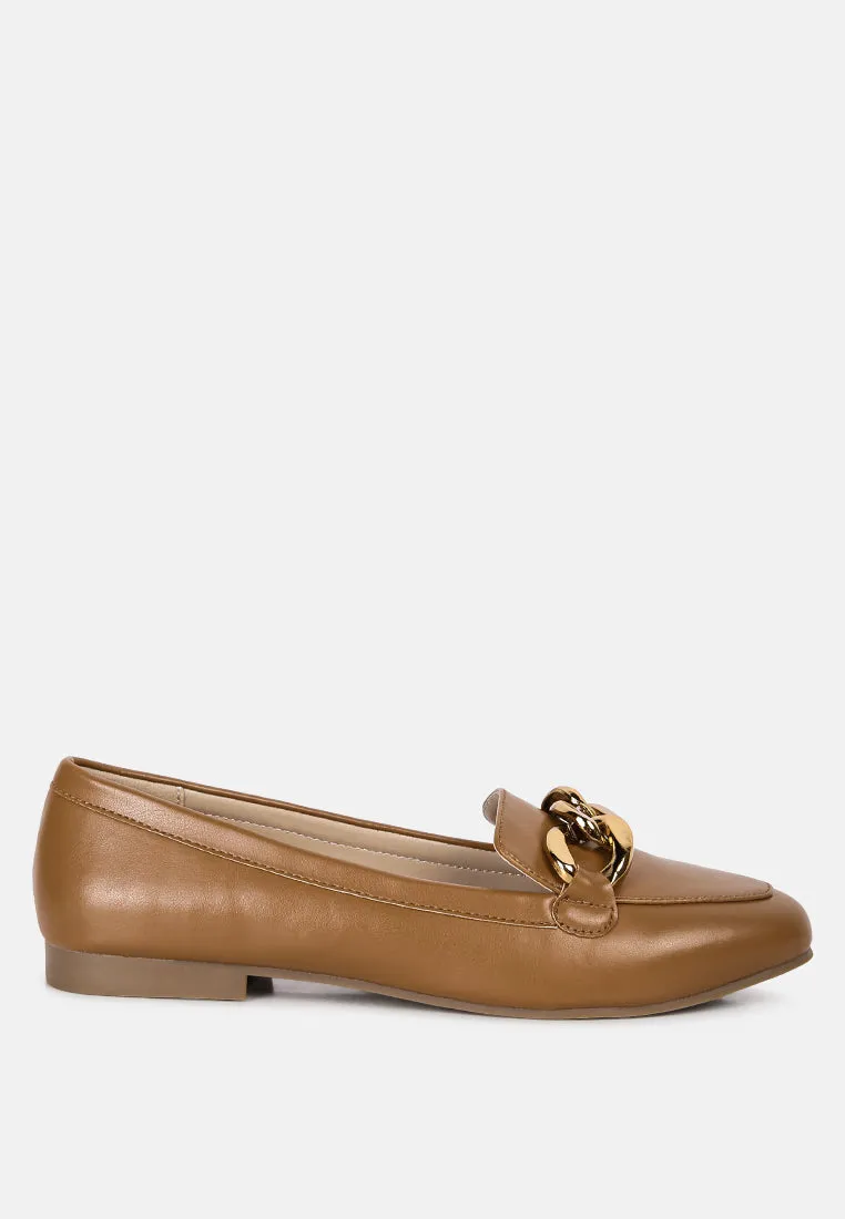 Chunky Metal Chain Faux Leather Loafers By Ruw