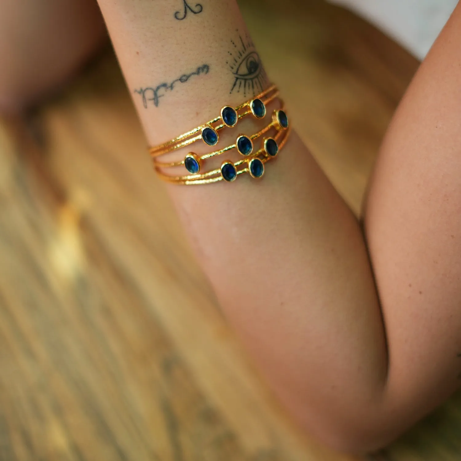 Cleopatra Gold & Sapphire Stone Cuff Chunky Bracelet