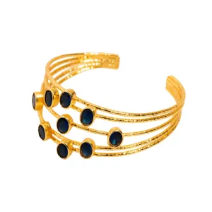 Cleopatra Gold & Sapphire Stone Cuff Chunky Bracelet