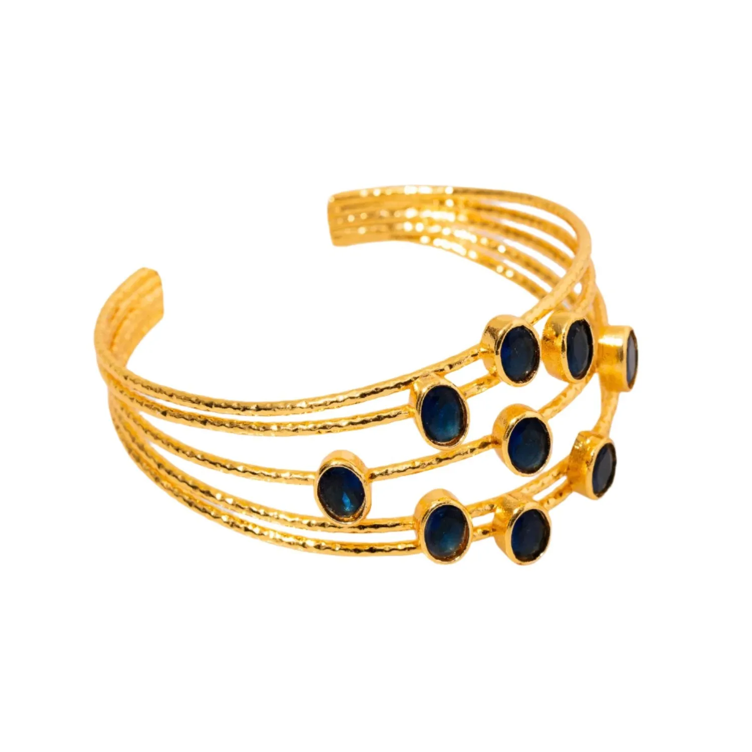 Cleopatra Gold & Sapphire Stone Cuff Chunky Bracelet