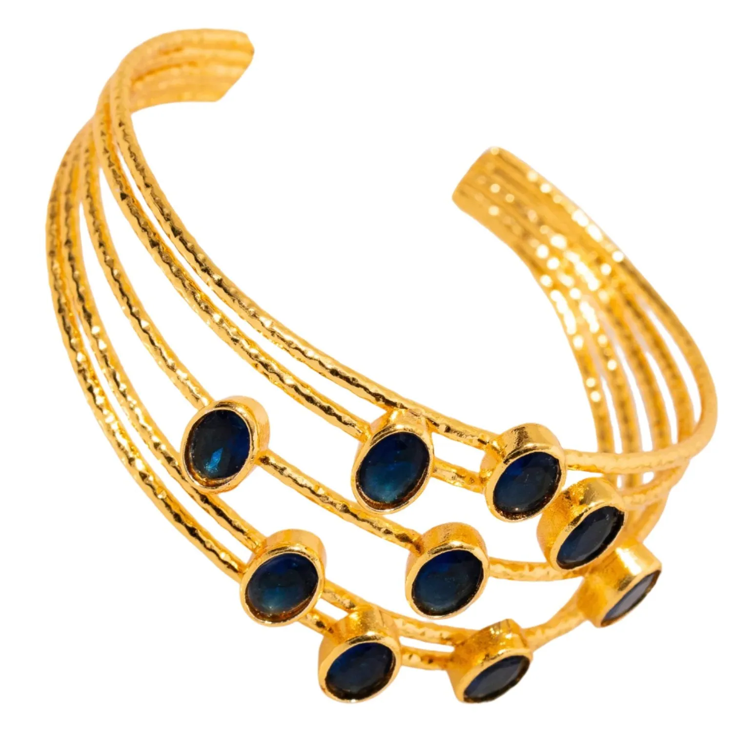Cleopatra Gold & Sapphire Stone Cuff Chunky Bracelet