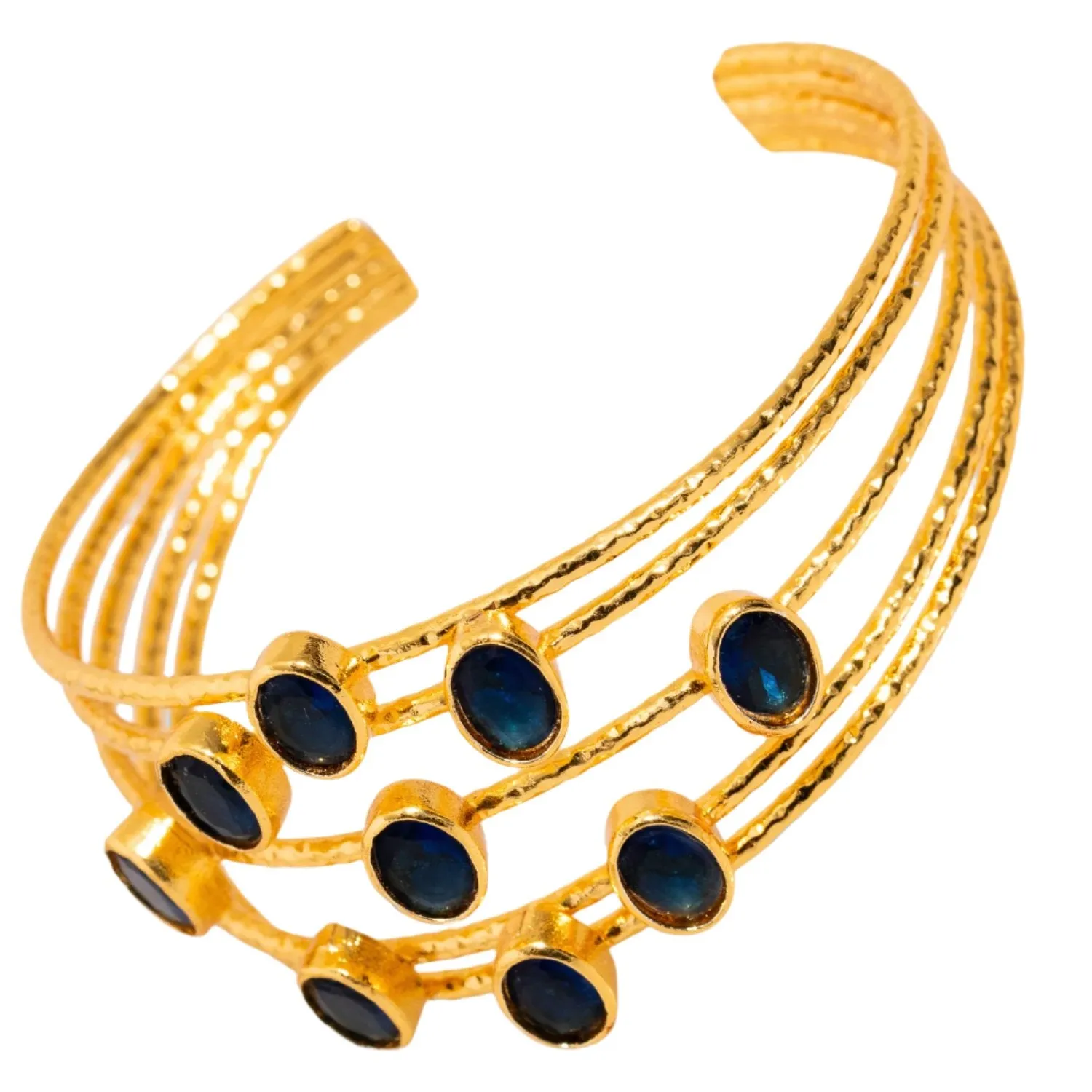 Cleopatra Gold & Sapphire Stone Cuff Chunky Bracelet