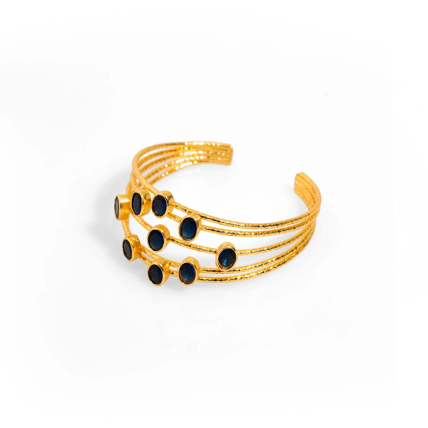 Cleopatra Gold & Sapphire Stone Cuff Chunky Bracelet