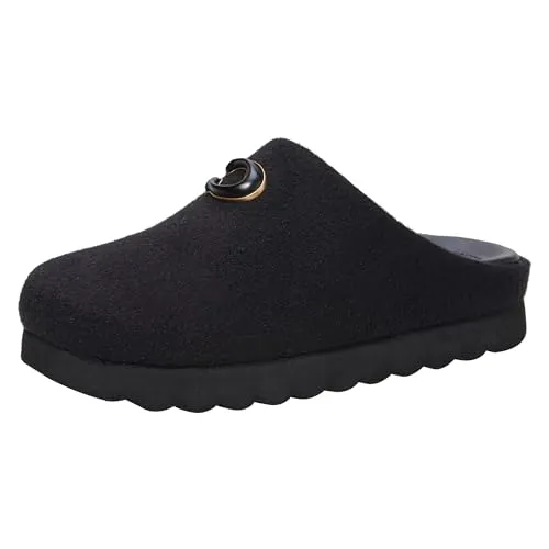 Coach Women's Hadley Felt Slipper, Black, 5