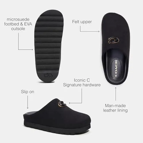 Coach Women's Hadley Felt Slipper, Black, 5