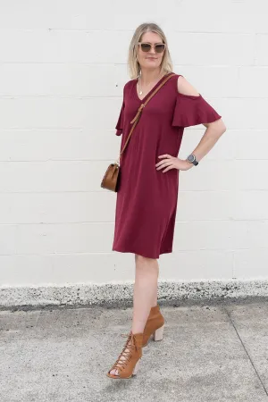 Cold Shoulder Kinsley Dress - Wine