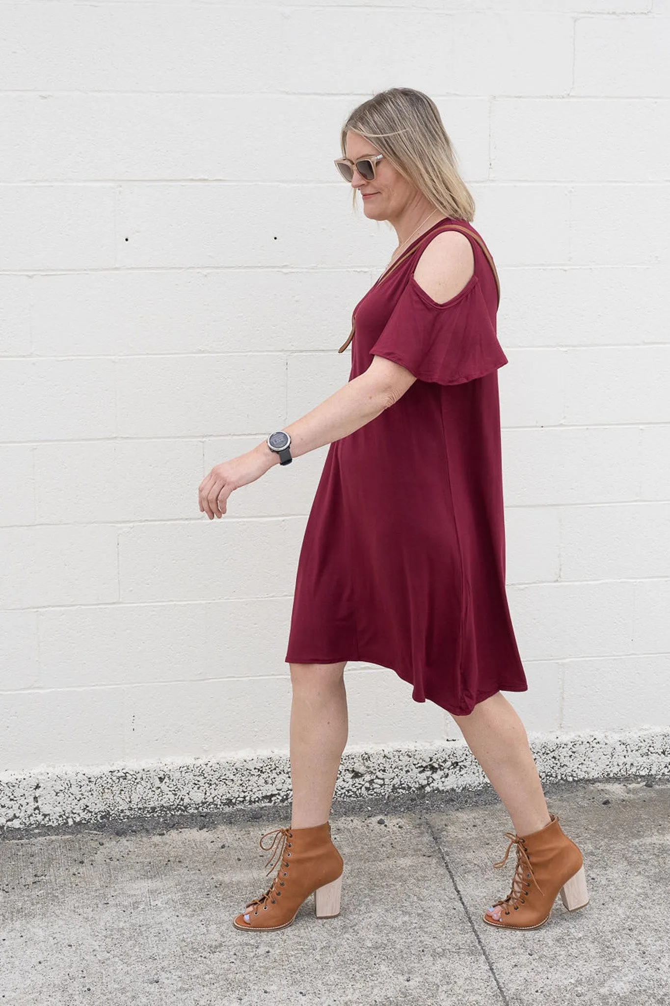 Cold Shoulder Kinsley Dress - Wine