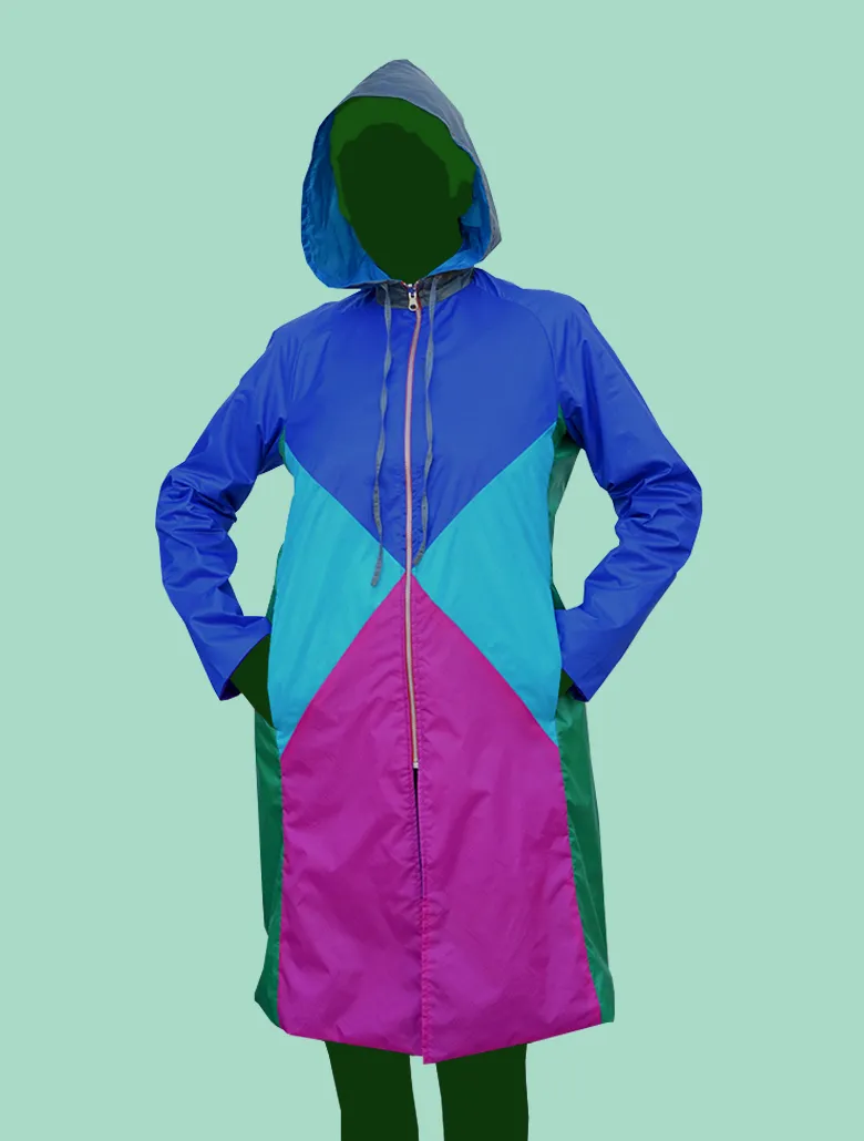Color-Blocked Raincoat In Blues
