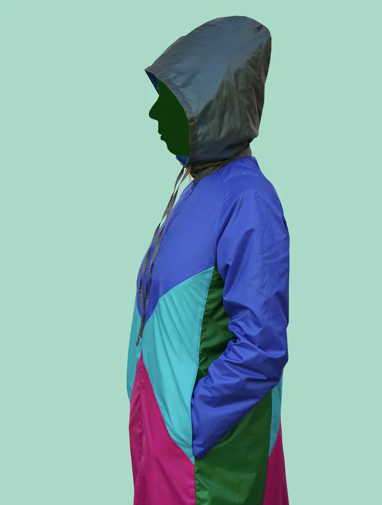 Color-Blocked Raincoat In Blues