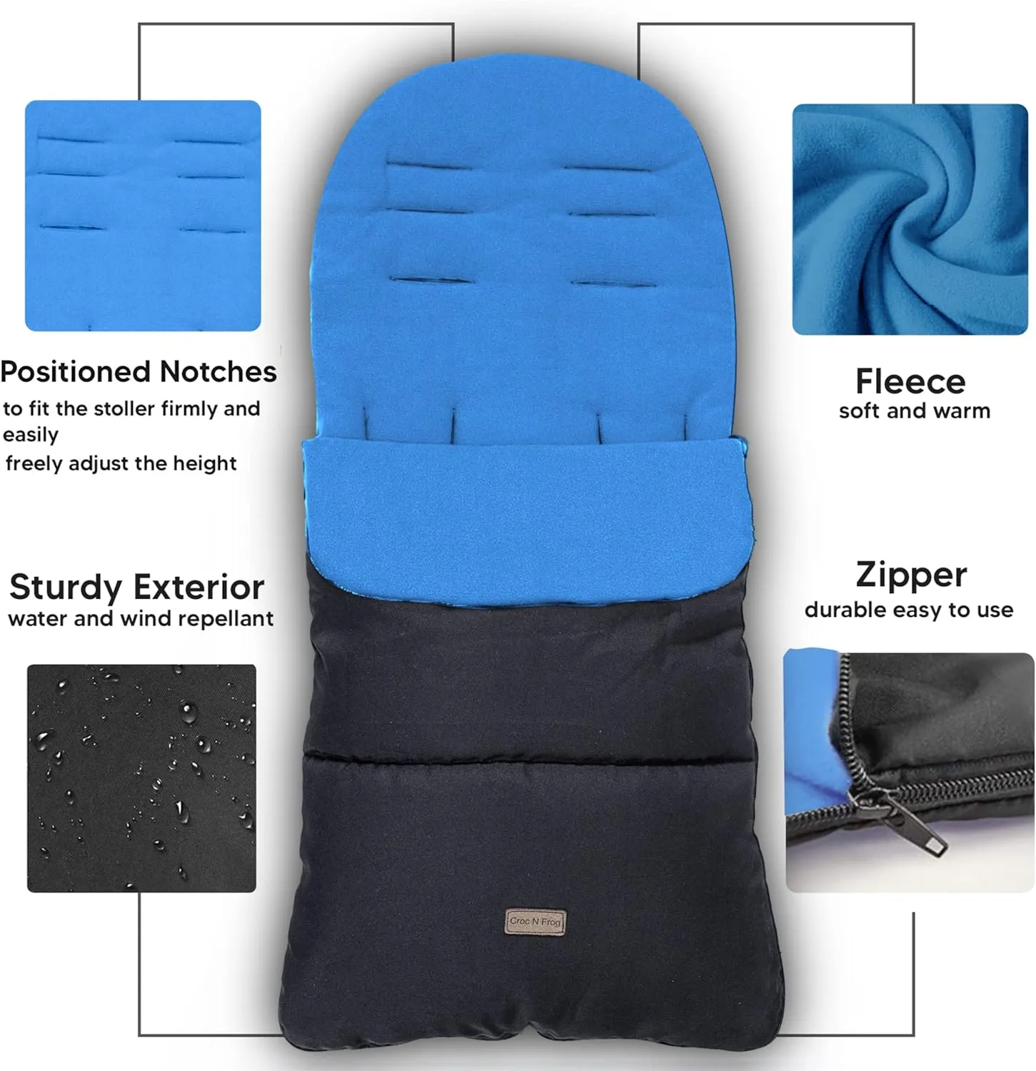 CrocnFrog Baby Stroller Bunting Blanket | Toddler Universal Footmuff Sleeping Bag with Adjustable Side Zips | Dark Blue