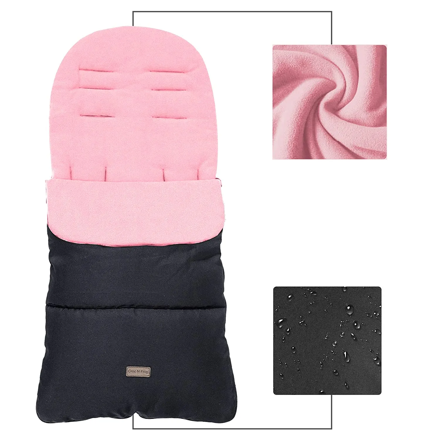 CrocnFrog Baby Stroller Bunting Blanket | Toddler Universal Footmuff Sleeping Bag with Adjustable Side Zips | Pink