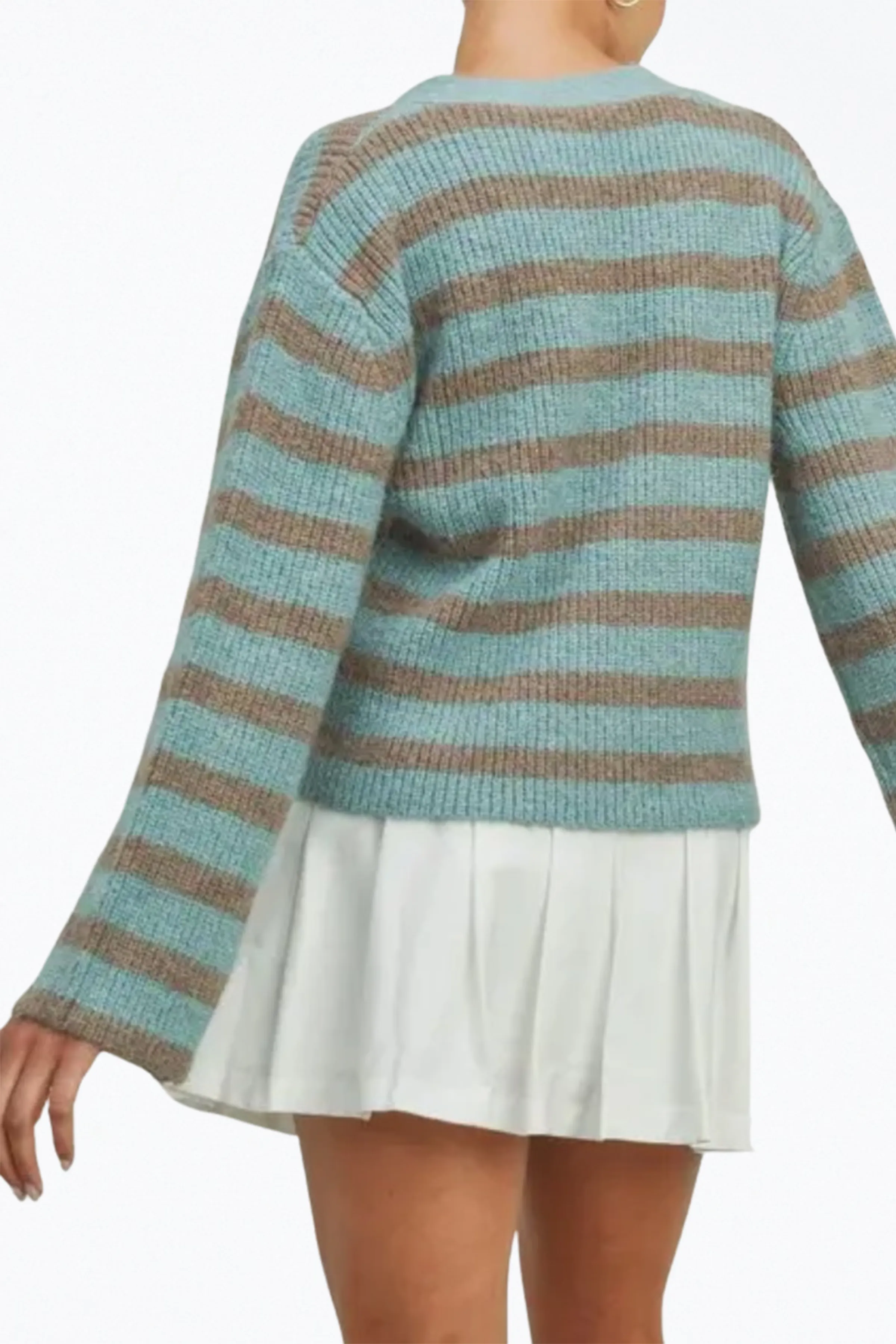 CROPPED HIGH-LOW STRIPED CARDIGAN