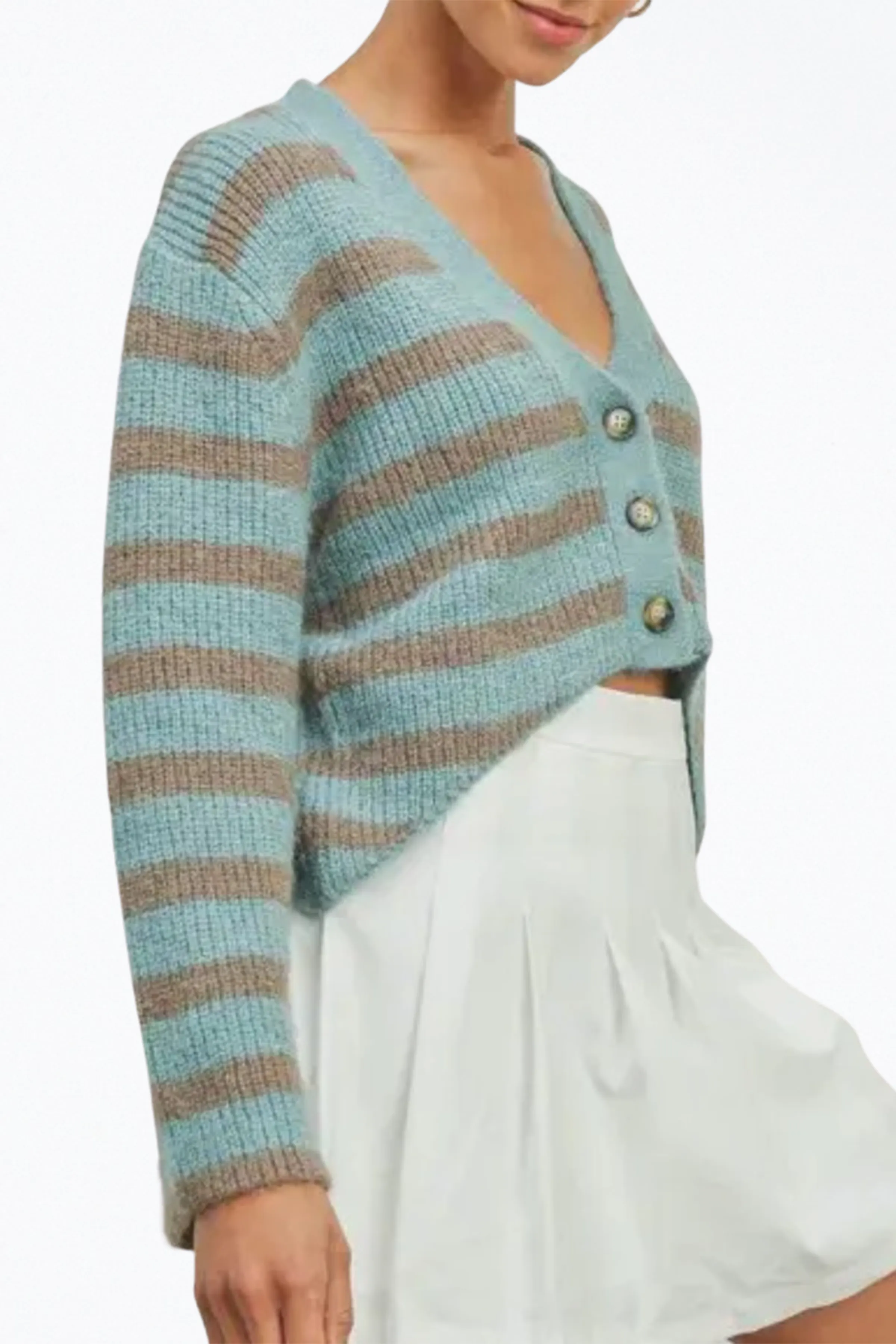CROPPED HIGH-LOW STRIPED CARDIGAN