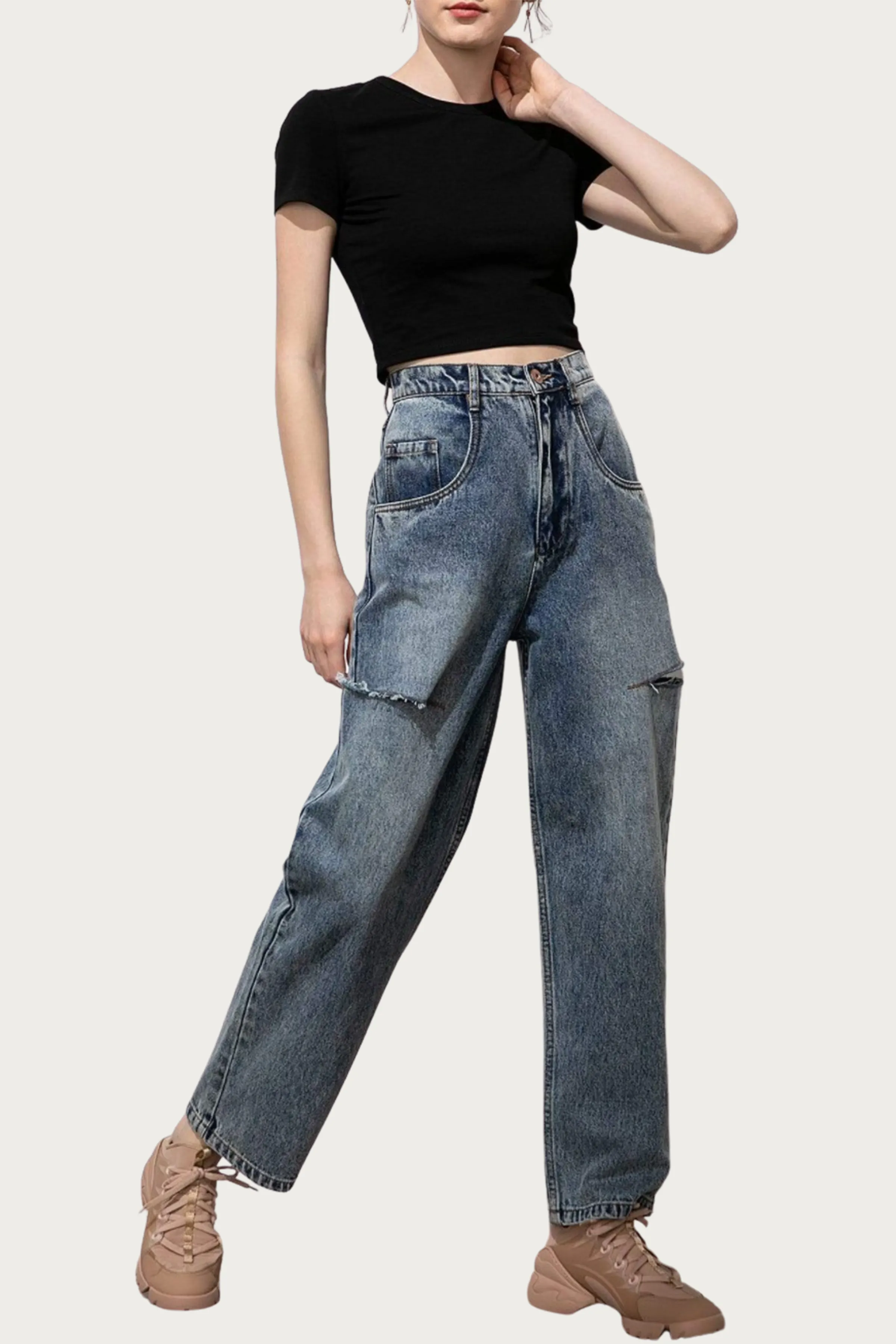 CUTOUT HIGH-WAIST JEANS