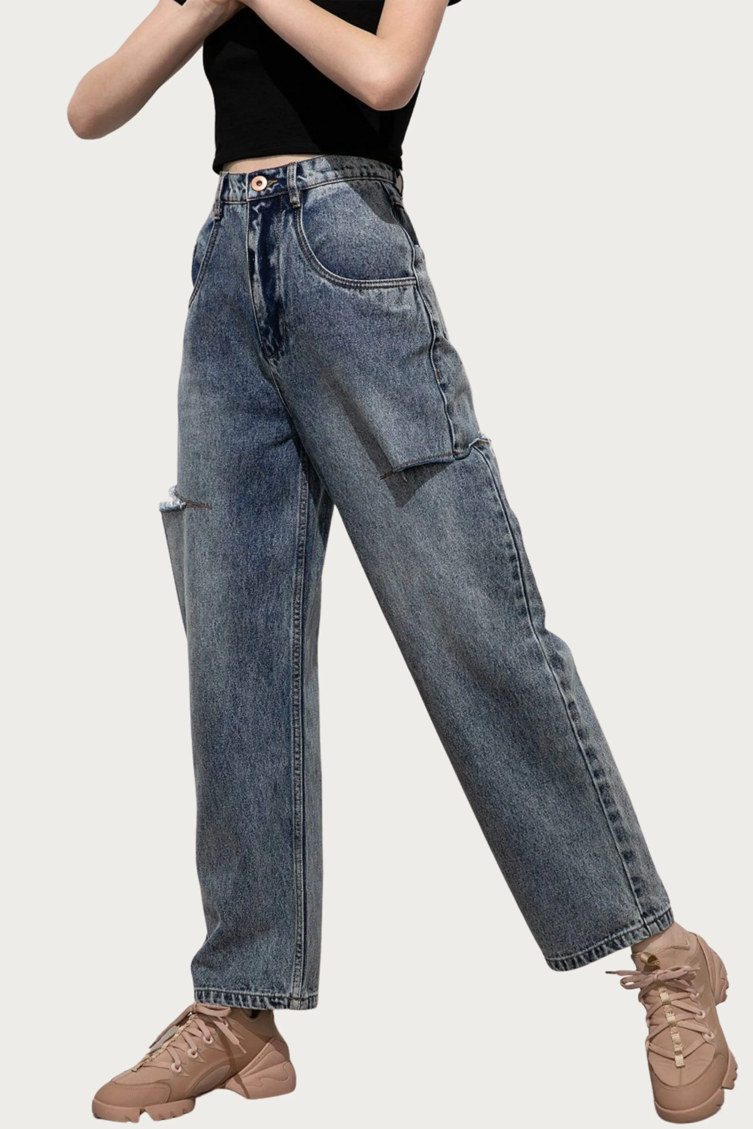 CUTOUT HIGH-WAIST JEANS