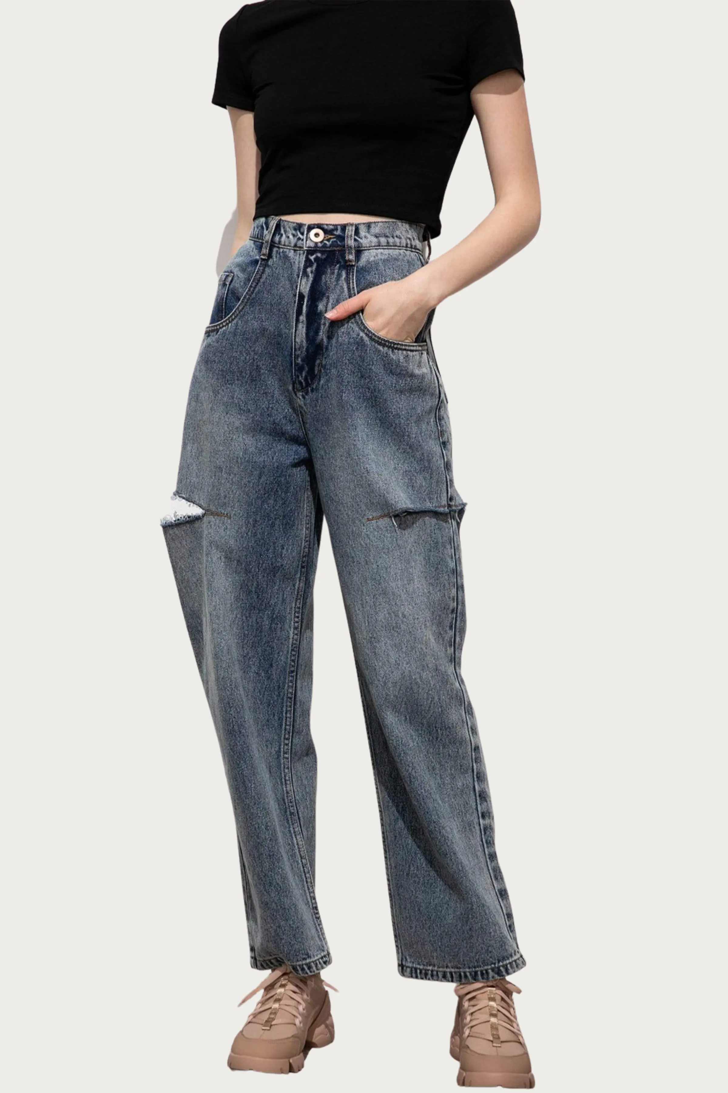 CUTOUT HIGH-WAIST JEANS