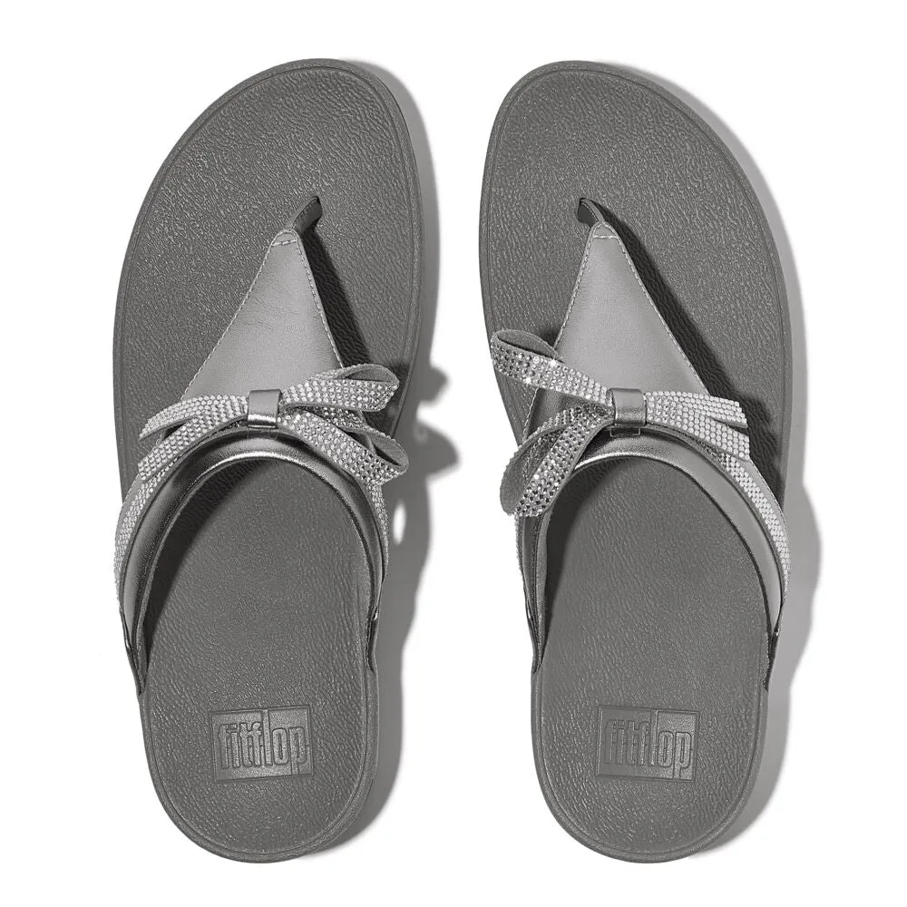 FitFlop Lulu Glitz Bow Leather Sandals - Silvereen