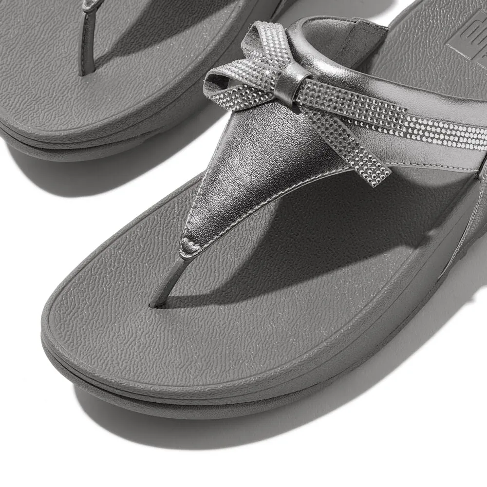 FitFlop Lulu Glitz Bow Leather Sandals - Silvereen