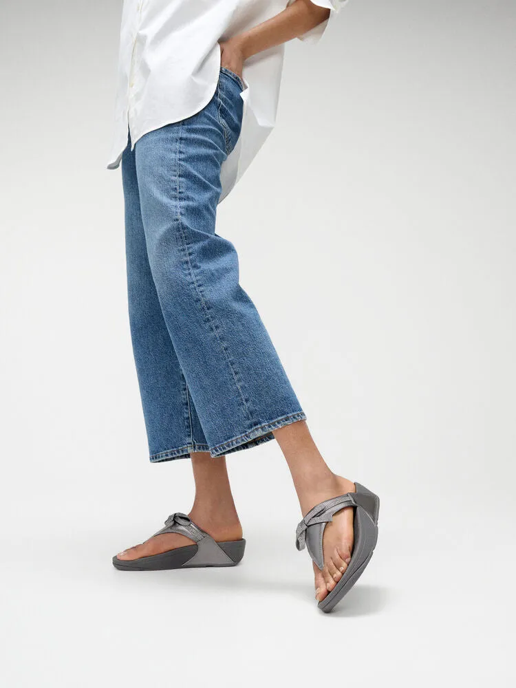 FitFlop Lulu Glitz Bow Leather Sandals - Silvereen