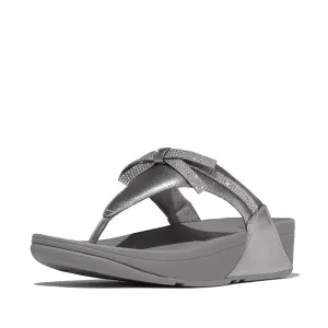 FitFlop Lulu Glitz Bow Leather Sandals - Silvereen