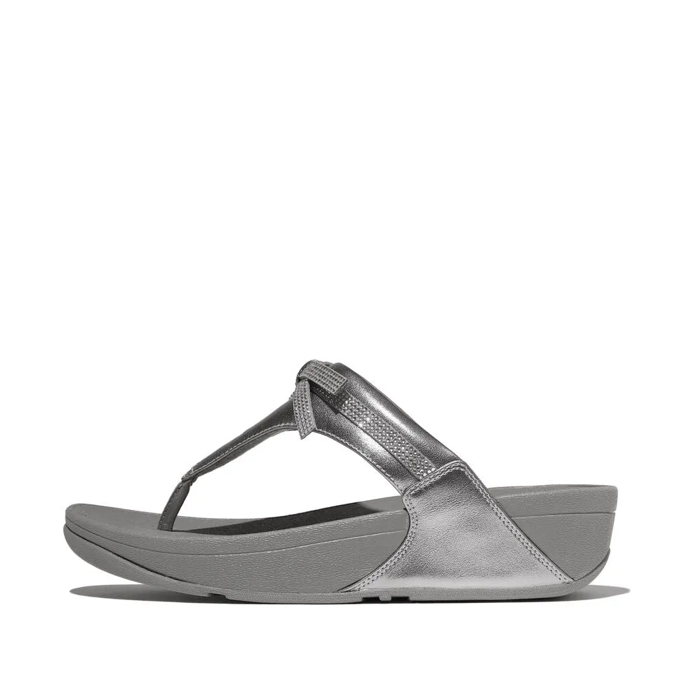 FitFlop Lulu Glitz Bow Leather Sandals - Silvereen
