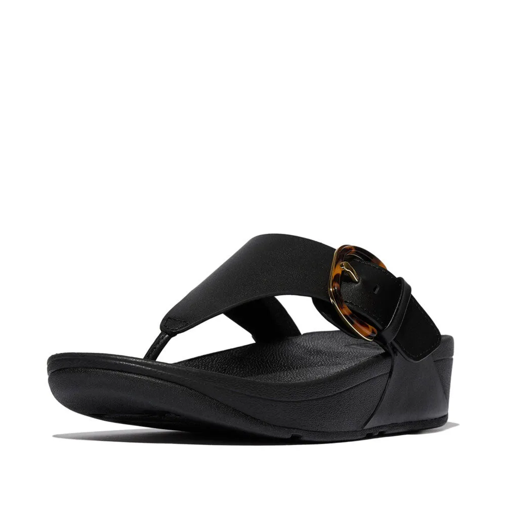 FitFlop Lulu Resin Buckle Leather Sandals - All Black