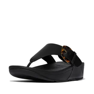 FitFlop Lulu Resin Buckle Leather Sandals - All Black
