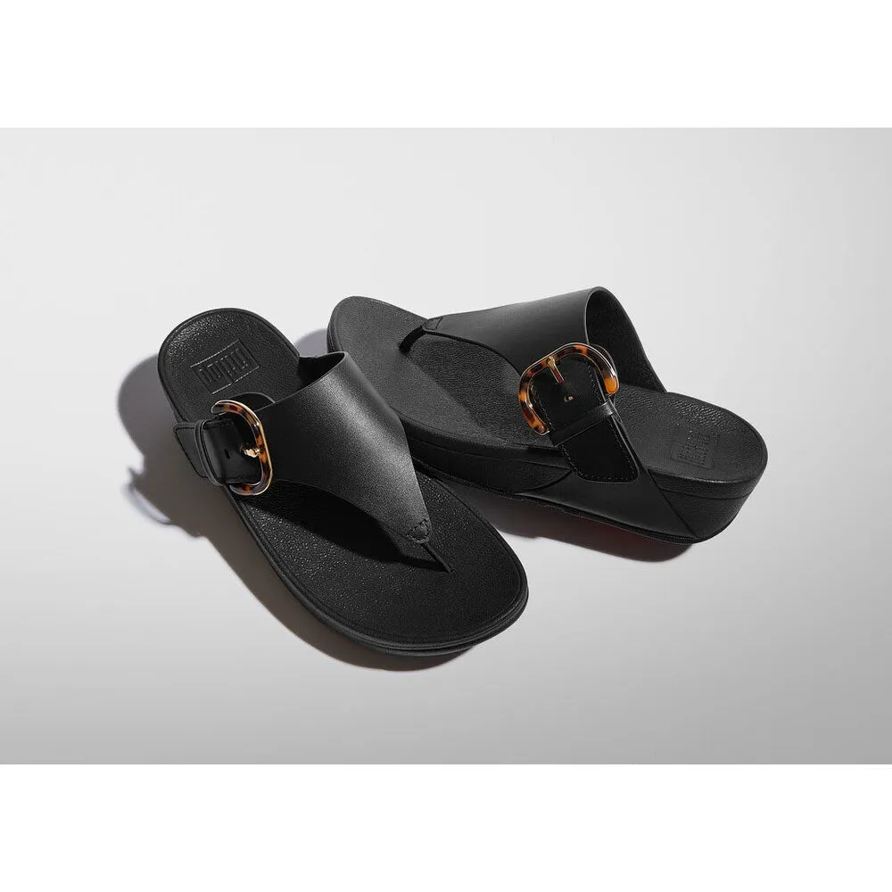 FitFlop Lulu Resin Buckle Leather Sandals - All Black