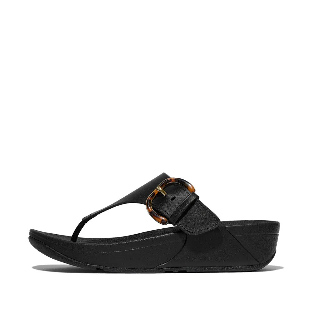 FitFlop Lulu Resin Buckle Leather Sandals - All Black