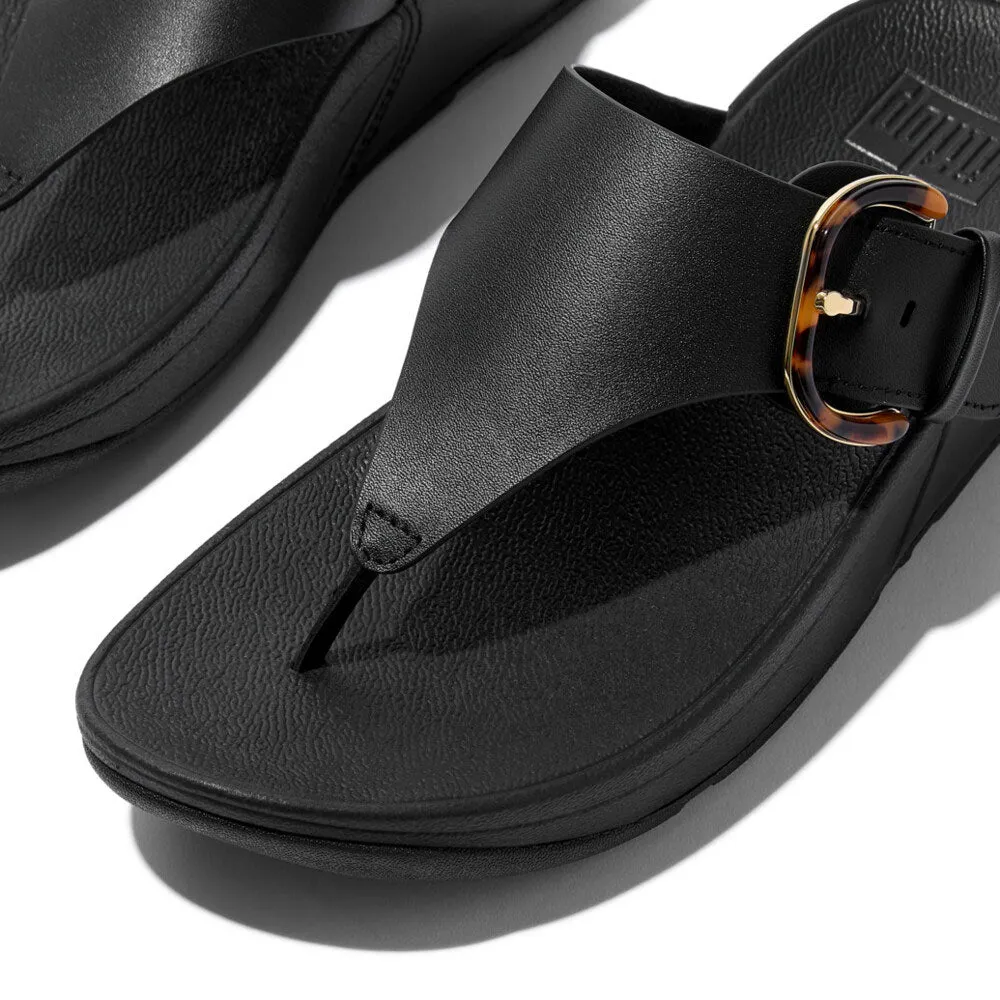FitFlop Lulu Resin Buckle Leather Sandals - All Black