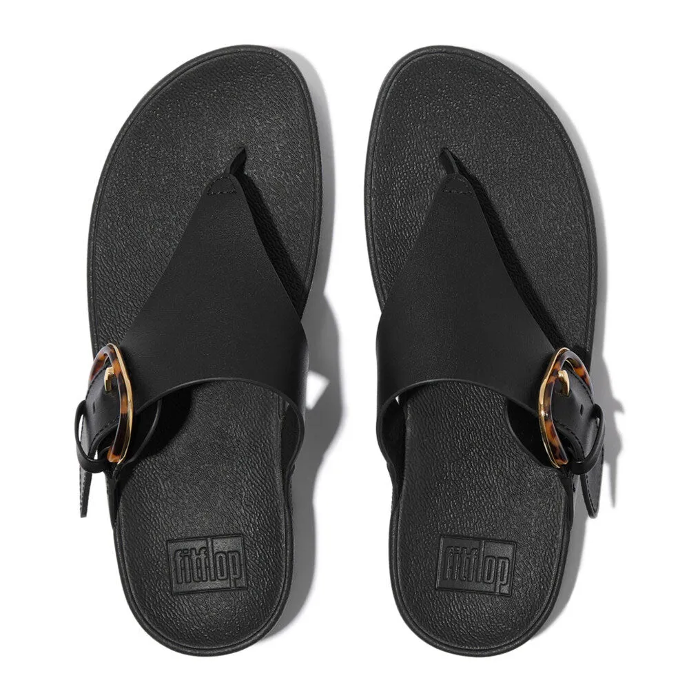 FitFlop Lulu Resin Buckle Leather Sandals - All Black