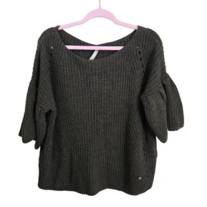 Fly Girl Italian Made Alpaca Blend Olive Green Bell Short Sleeve Sweater Size M