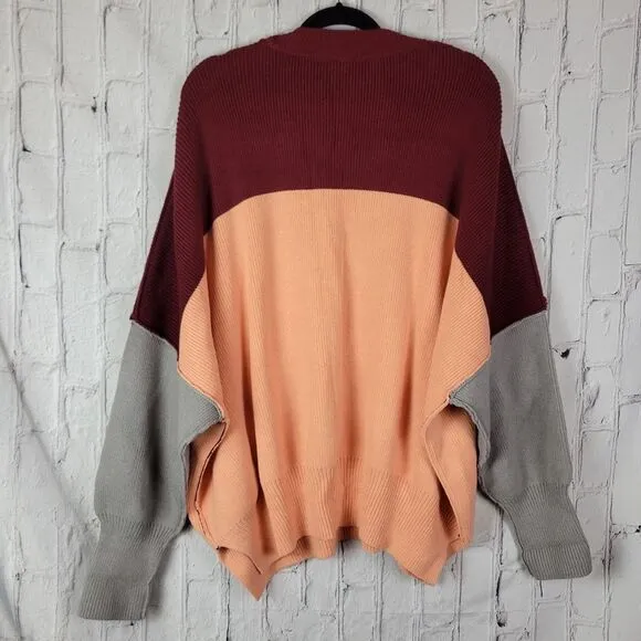Free People East Street peach combo colorblock oversized knit sweater top