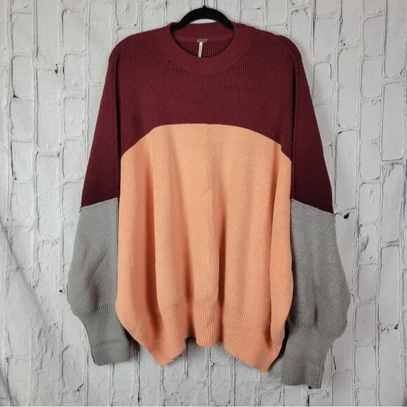 Free People East Street peach combo colorblock oversized knit sweater top